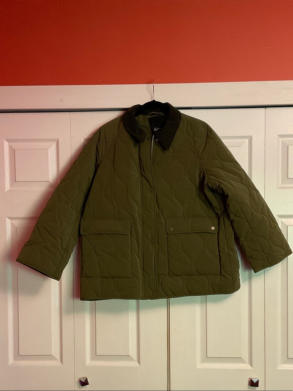 Reitmans Olive Green Quilted Utility Jacket with Corduroy Collar